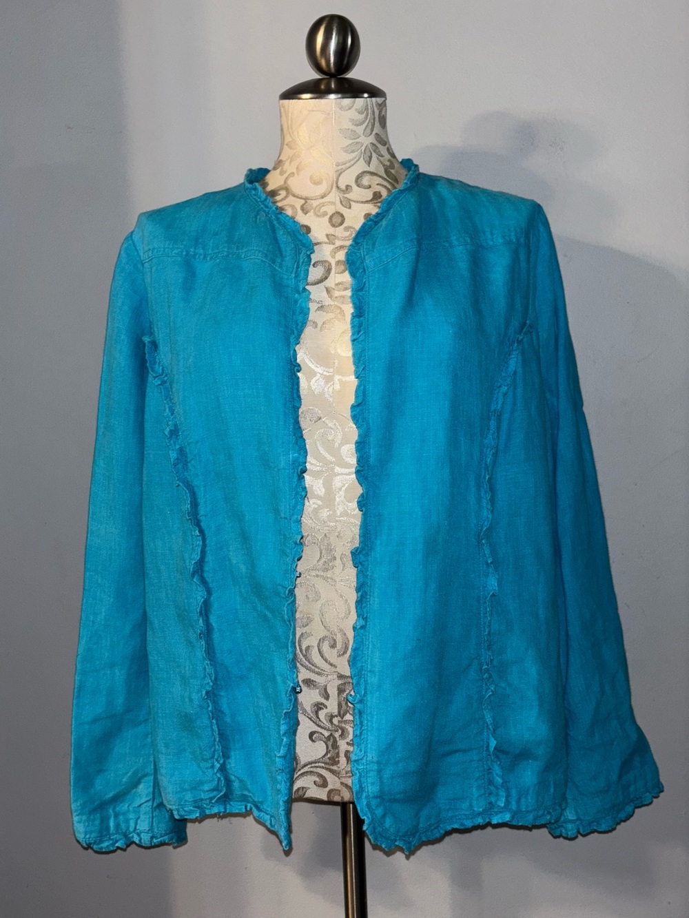 100% Linen Chicos Bright Teal Linen Open Front Blazer/Jacket Size 2